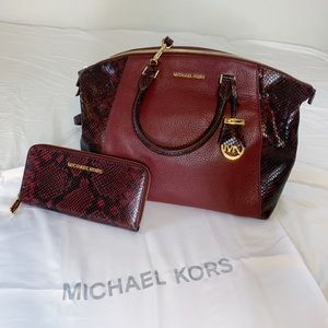 Michael Kors Snake Skin Burgundy Purse AND Wallet